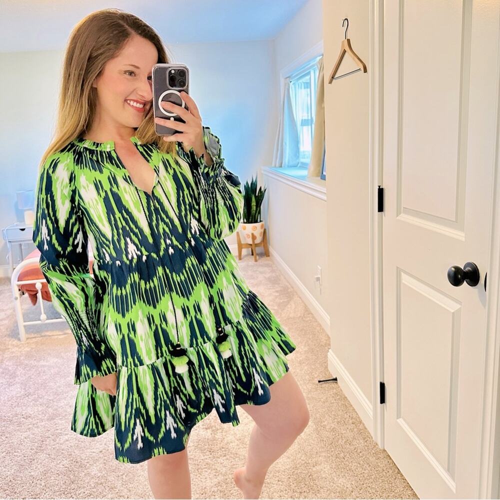 NWT FIGUE Green Blue Ikat Mini Dress XS